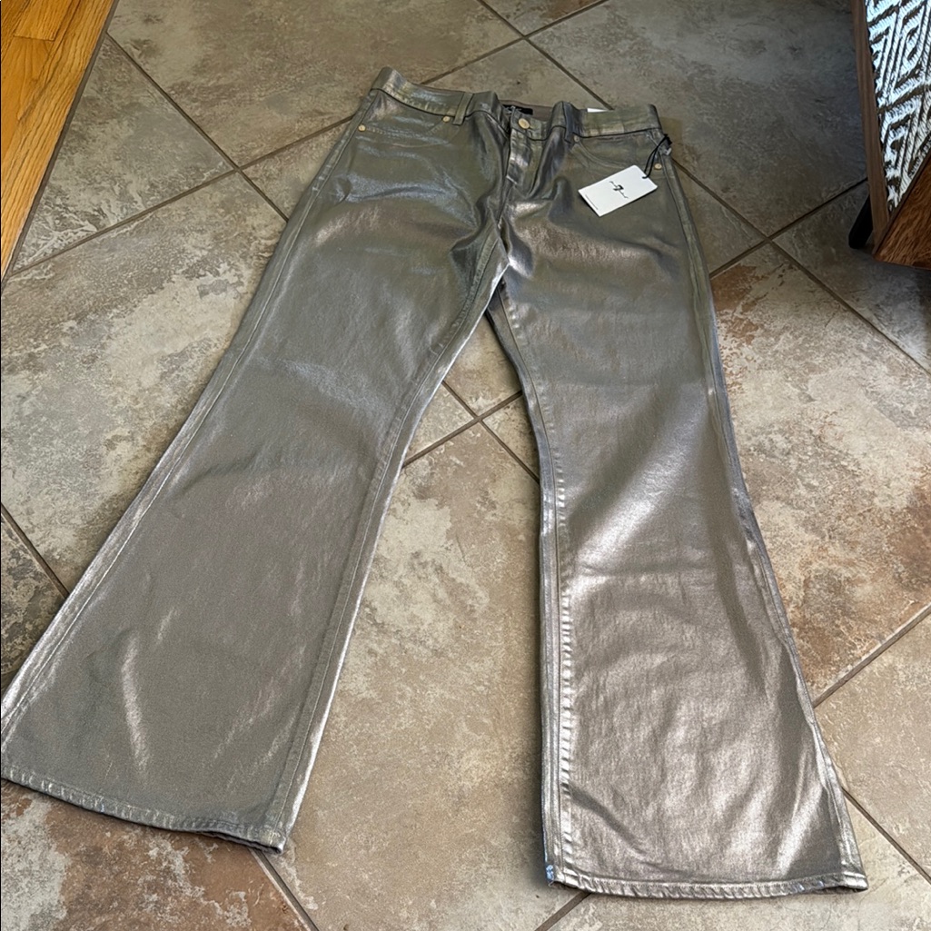 Silver Metallic Flare Pants